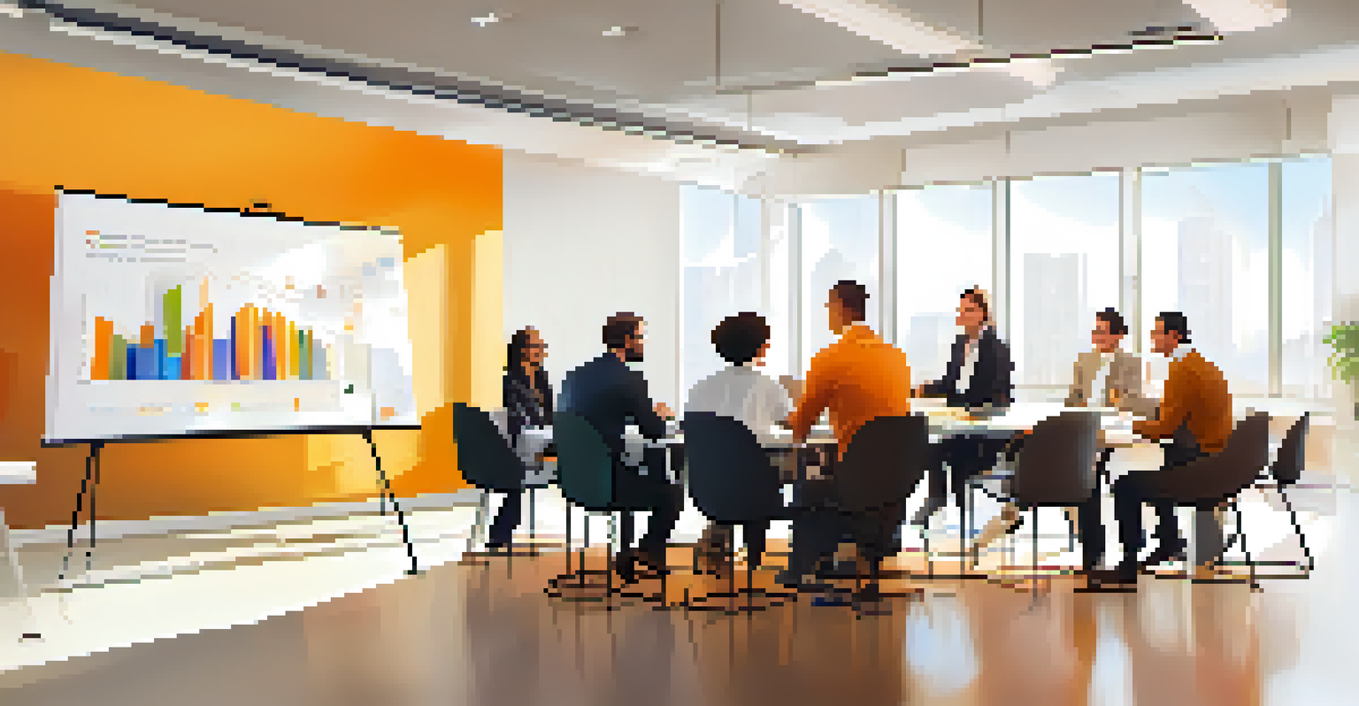 A group of diverse professionals collaborating in a conference room, discussing project management strategies with a whiteboard in the background.