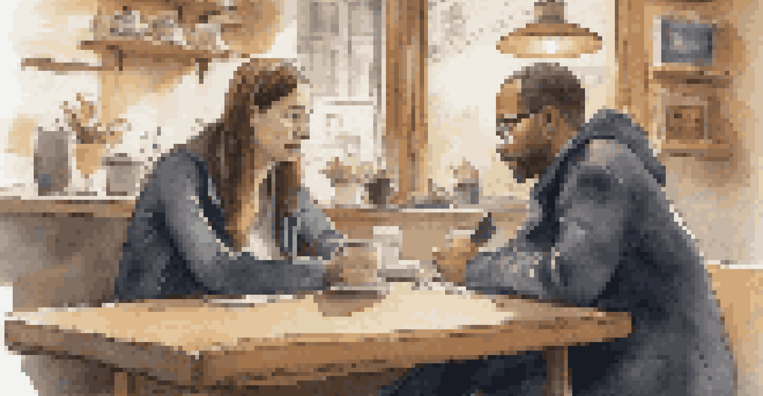 An interviewer and a job seeker having an intimate conversation in a cozy coffee shop.