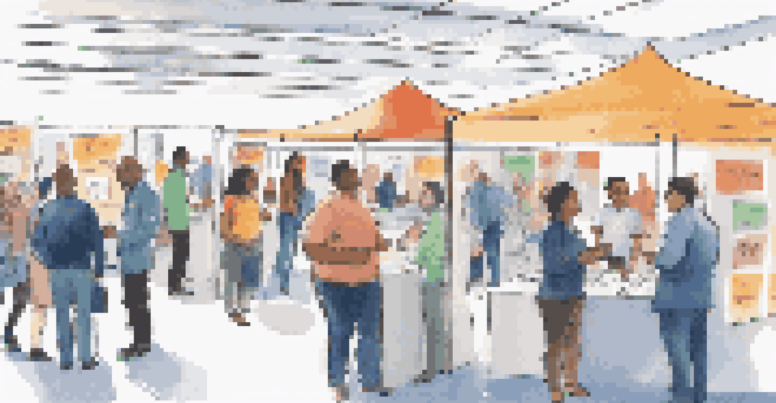 An inclusive job fair with diverse attendees and company booths, showcasing recruitment opportunities.