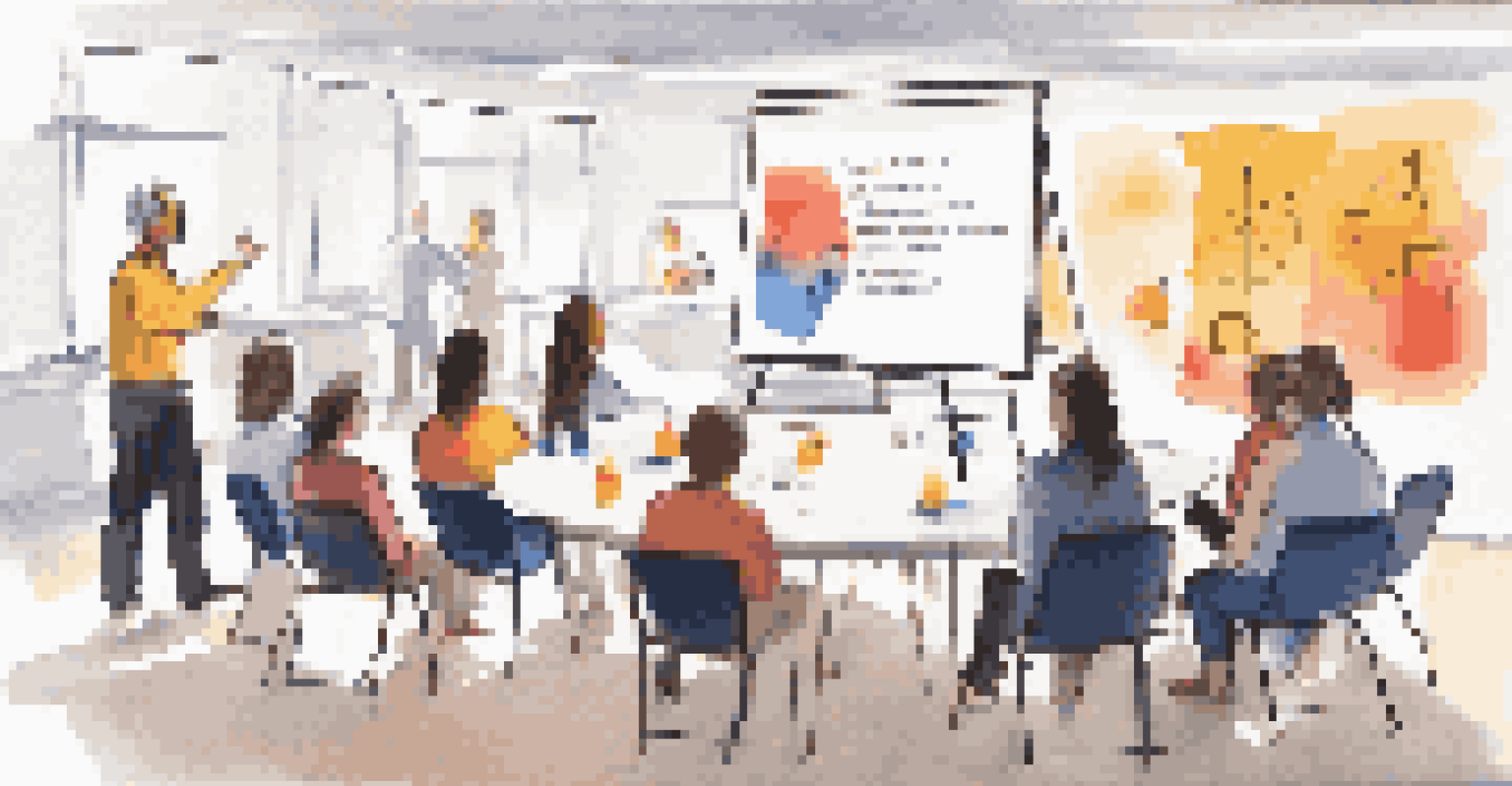 Participants in a training workshop on emotional intelligence, gathered in a circle with a facilitator presenting.
