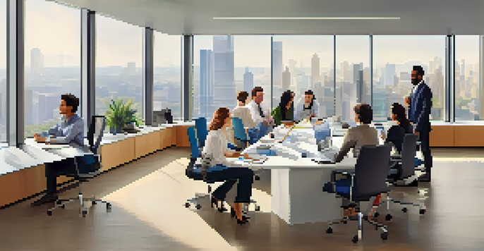 A diverse group of employees collaborating in a bright modern office about flexible benefits.