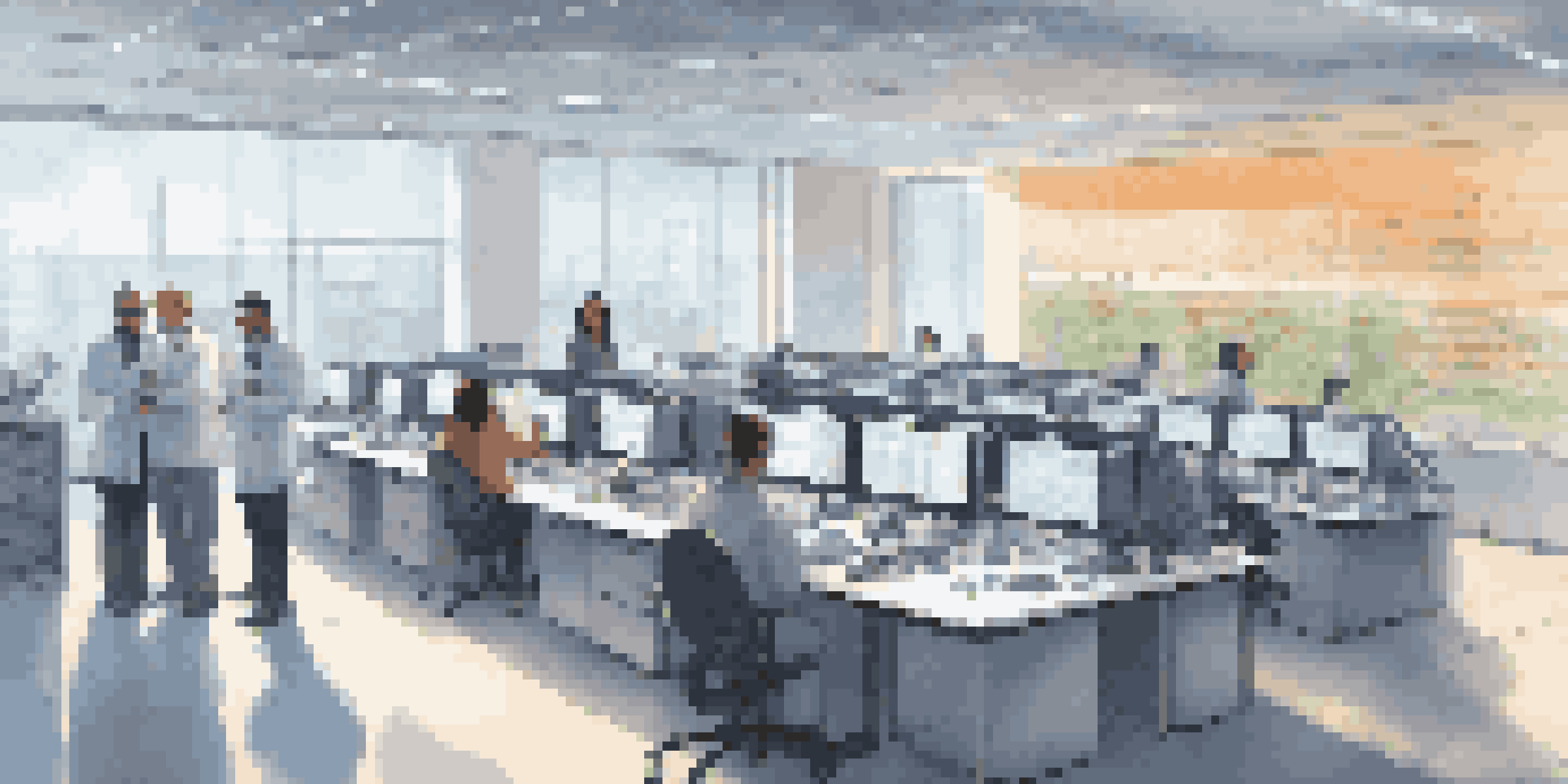 A modern bioinformatics lab where scientists analyze genetic data on computers, showcasing collaboration and advanced technology.