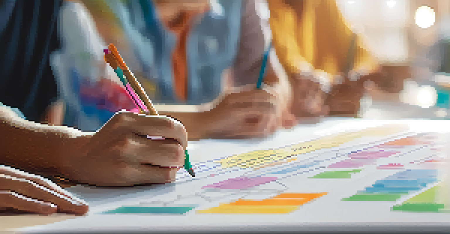 Close-up of a hand writing on a transparent board filled with diagrams in a workshop setting.