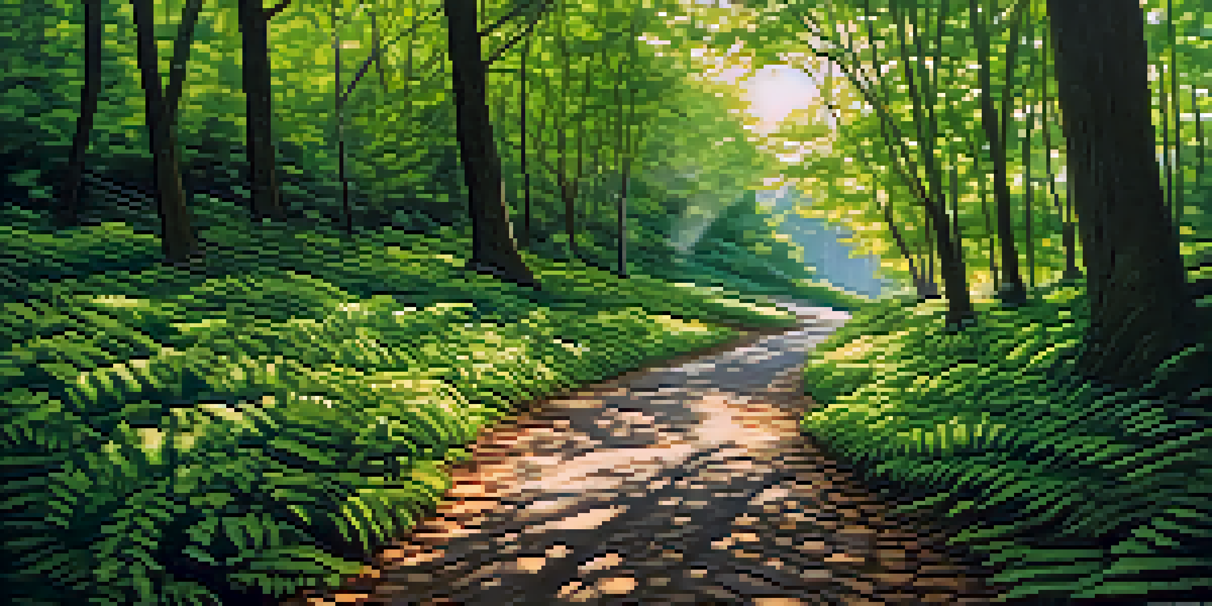 A person walking along a winding path in a lush green forest, sunlight filtering through the leaves, symbolizing a journey towards career goals.