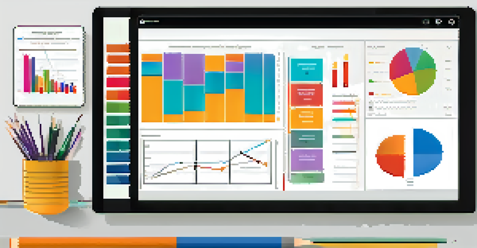 A tablet displaying a skill assessment tool, surrounded by colorful charts in a cozy office.