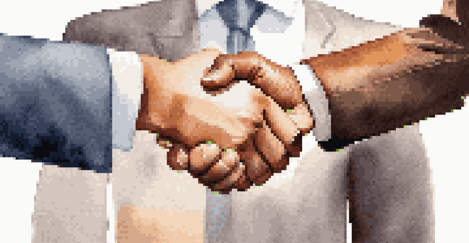 A close-up of a confident handshake between a job candidate and an interviewer.