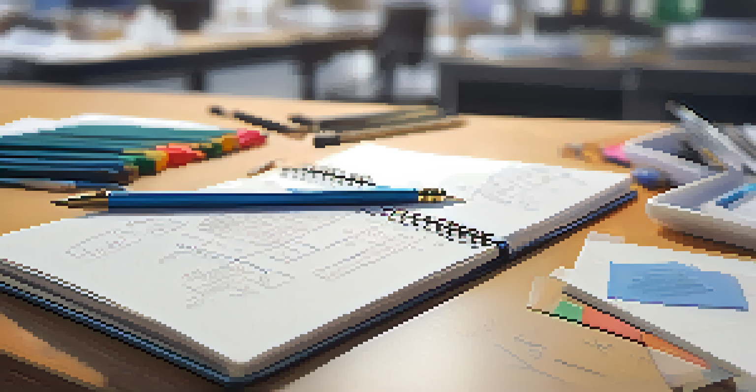 A notebook with notes and sketches from a job shadowing experience, with an office workspace blurred in the background.