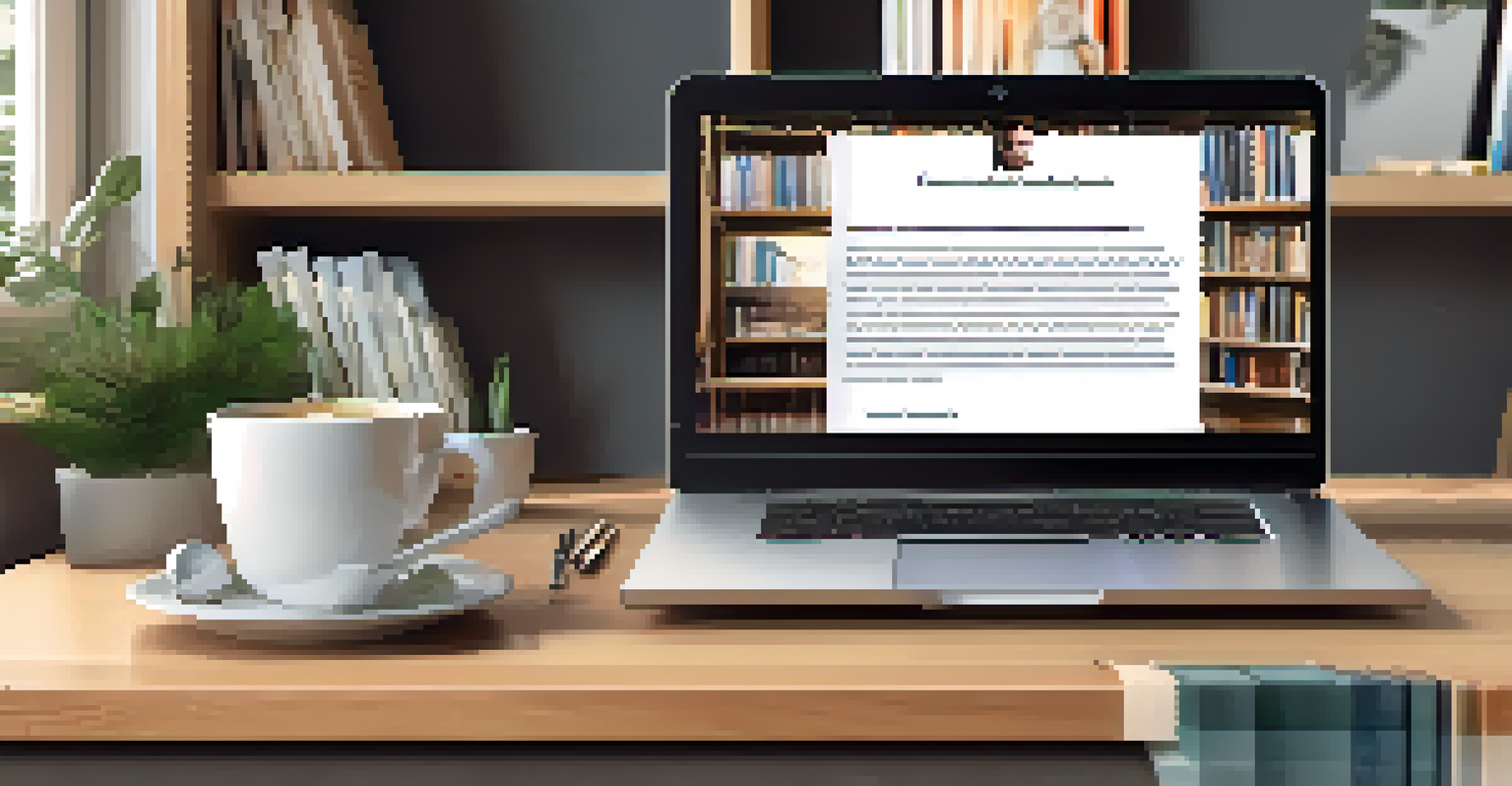 A laptop screen displaying a well-crafted personal branding statement on an online profile page in a cozy home office.