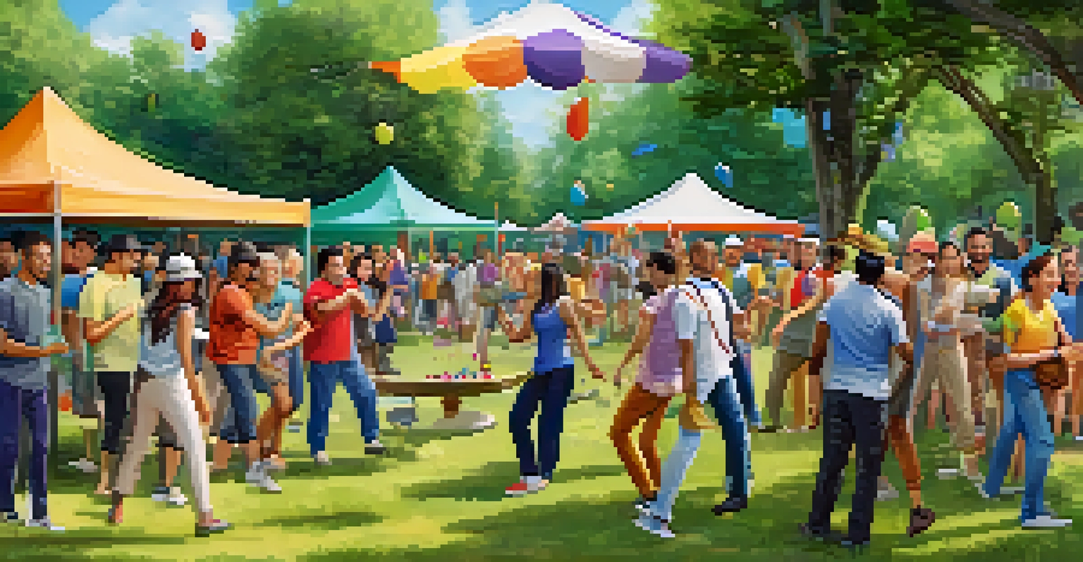 A diverse group of employees participating in a team-building event in a park, engaging in games and laughter amidst a vibrant outdoor setting.