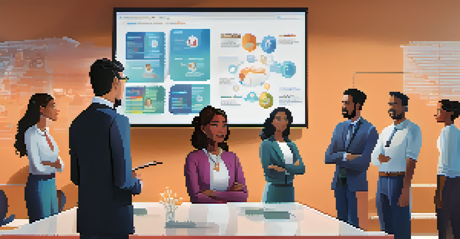 A leader presenting ideas to a diverse team, with a digital screen and cultural decorations in a modern meeting room.