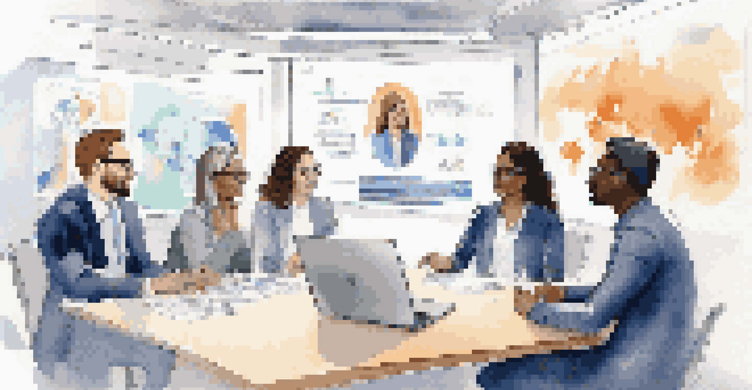 A virtual meeting room with diverse professionals discussing and sharing insights.