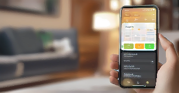 A smartphone showing a task management app, set in a cozy living room with warm lighting.