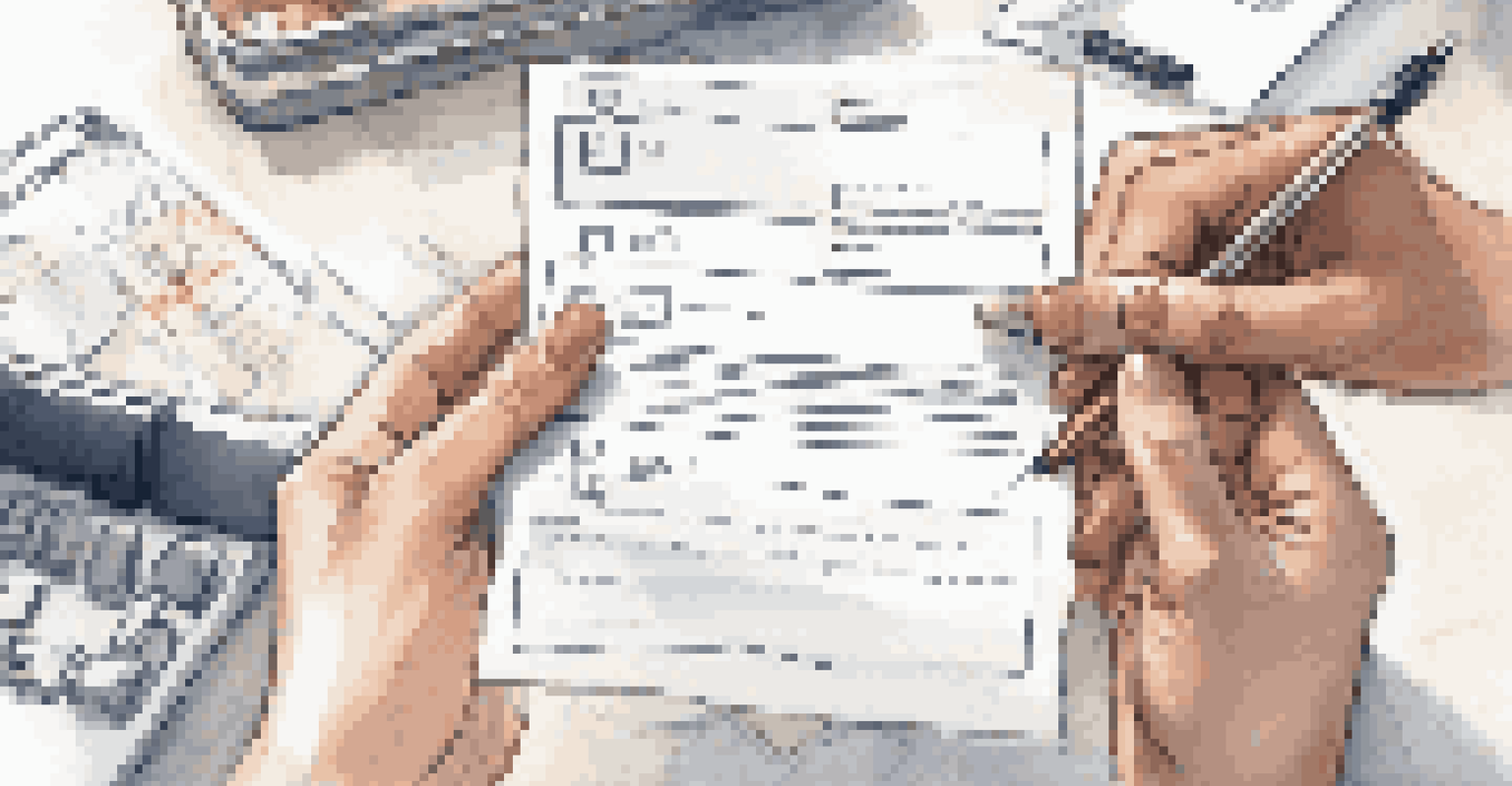 Close-up of two hands exchanging a feedback form in an office environment.