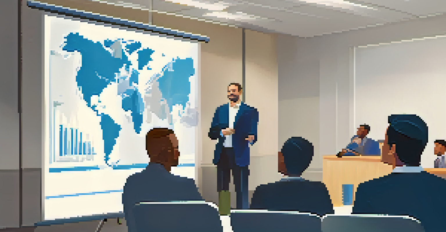 A leader presenting to a group of engaged employees in a modern office setting.