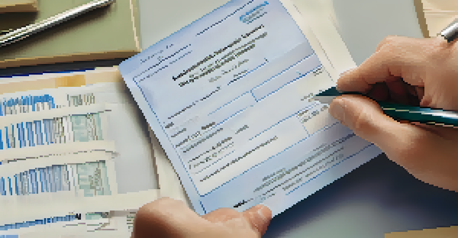 Close-up of hands holding a health insurance card and a notepad with key health insurance terms.