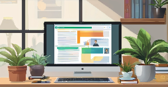 A computer screen showing an online learning platform for career development courses in a cozy workspace setting.