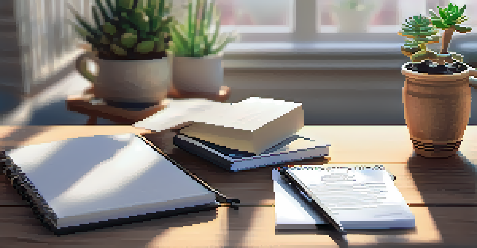 An open notebook with handwritten job search goals next to a cup of coffee and a small succulent plant, set in a cozy home office environment.