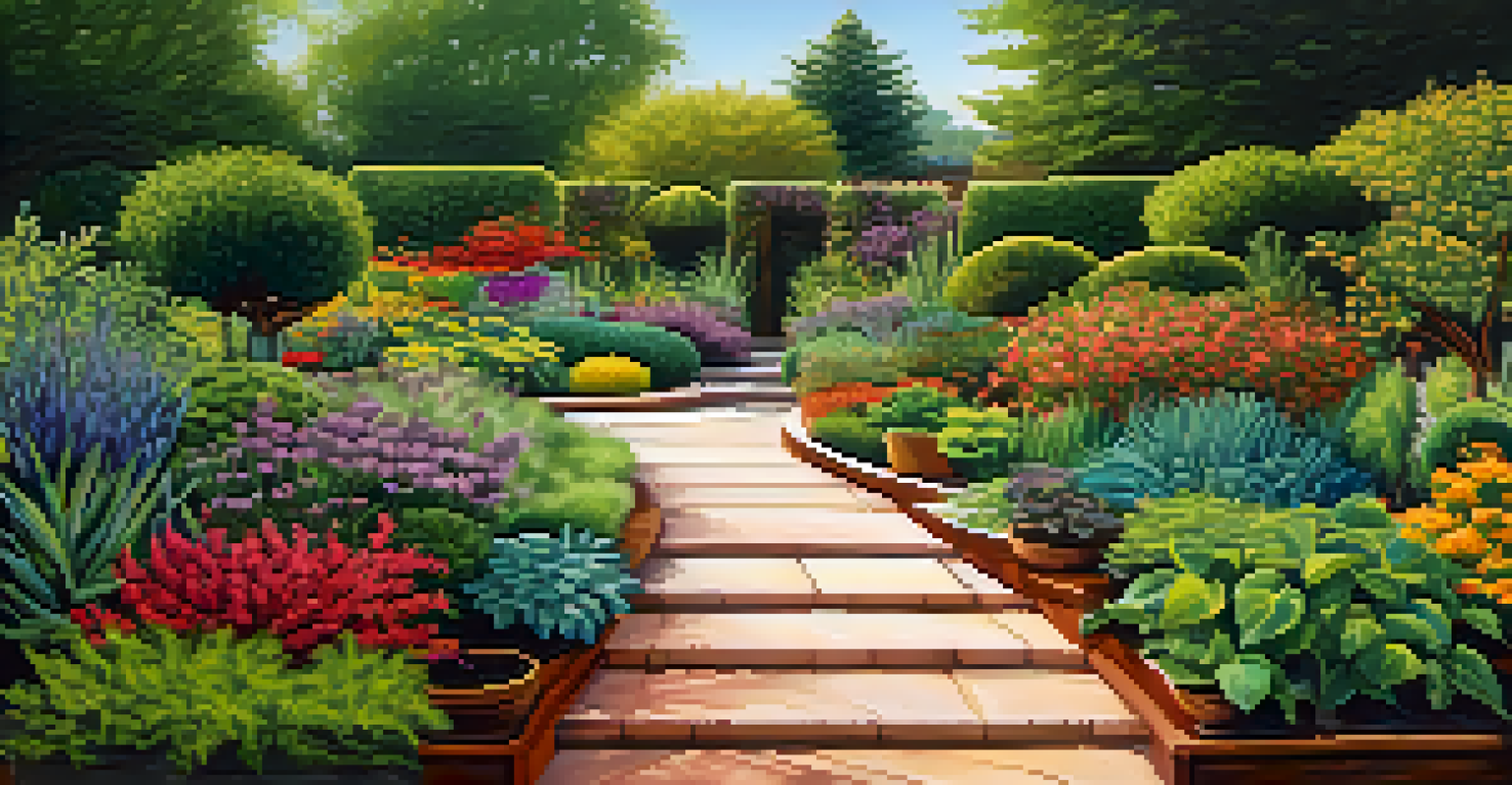 A colorful garden representing networking, with plants symbolizing professional relationships and a pathway symbolizing the journey.