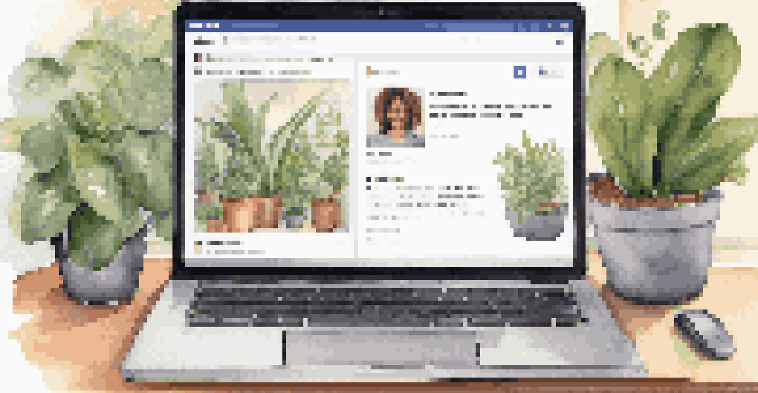 A close-up of a Facebook profile page on a laptop, featuring a professional profile picture and bio.
