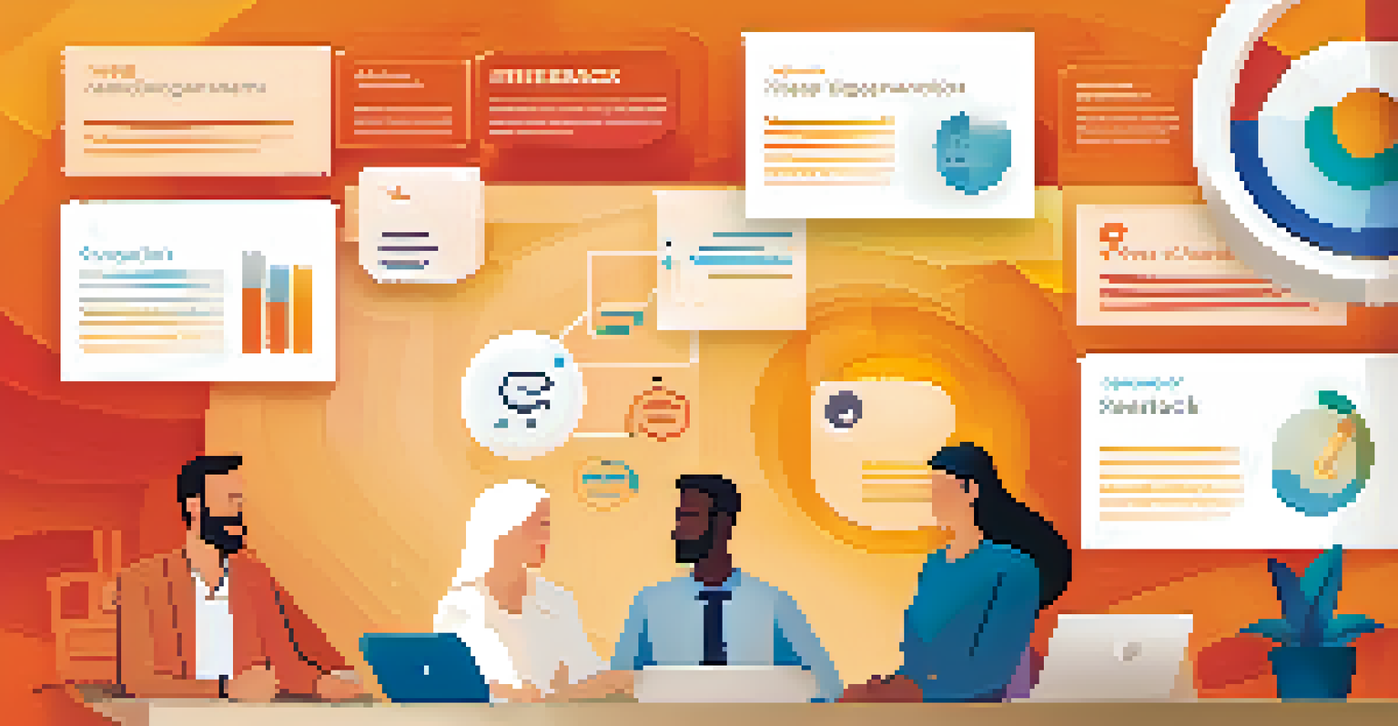An infographic showing employee engagement through feedback with colorful icons and statistics.