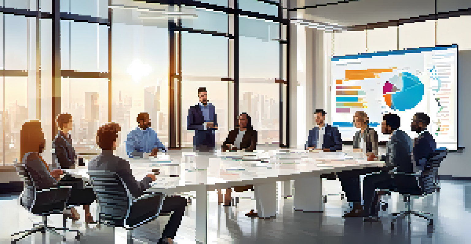 A diverse group of professionals in a conference room discussing salary negotiations, with charts on the screen and an atmosphere of collaboration.