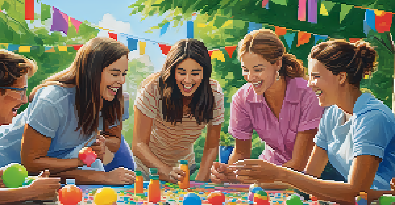 A diverse group of team members enjoying a team-building activity outdoors, filled with laughter and teamwork.