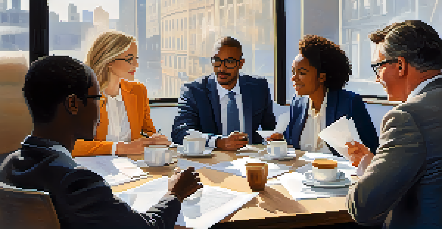 A diverse team of professionals having a discussion around a table, emphasizing teamwork and support in a career.