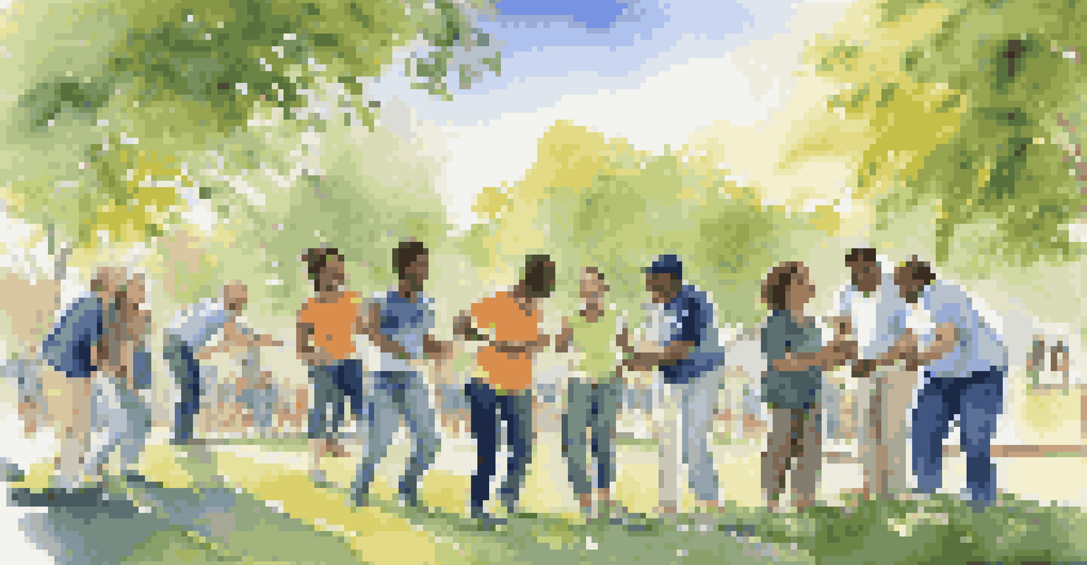 A diverse group of employees engaged in a team-building exercise in a sunny park, promoting inclusion and teamwork.