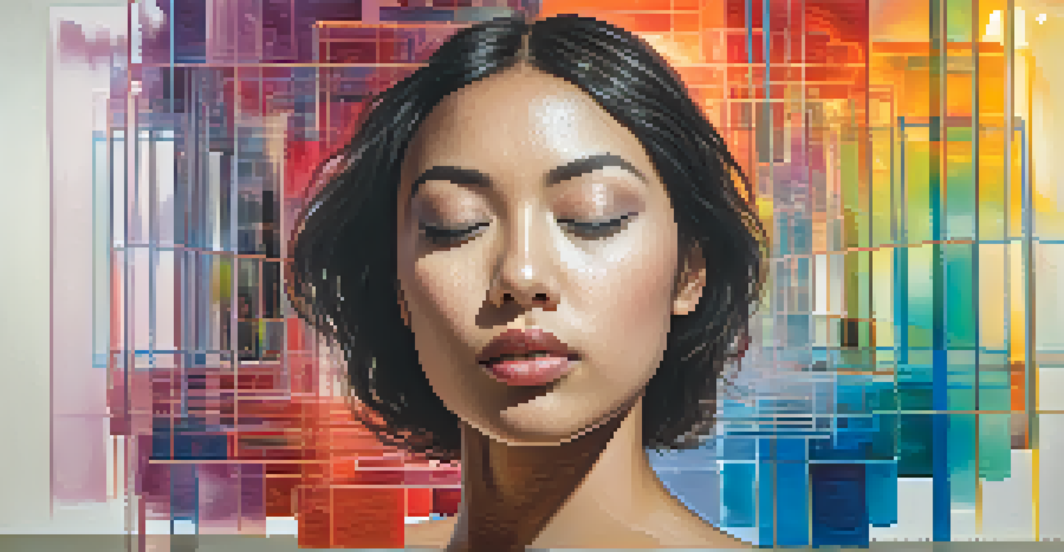 An abstract image of a person looking into a mirror, surrounded by colorful swirls representing emotions and self-reflection.