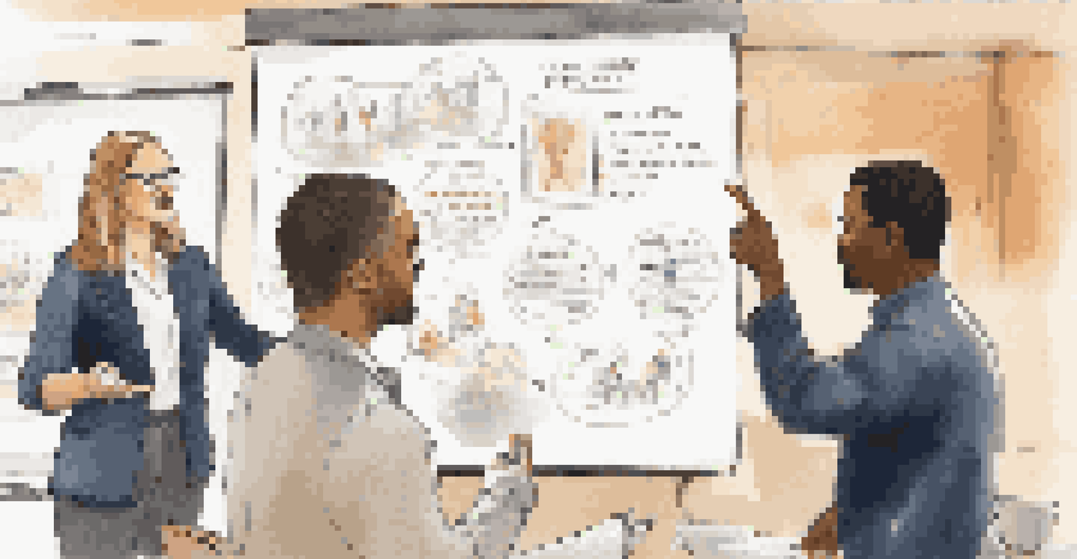 A mentor guiding a young professional in a training workshop, with a flip chart in the background.