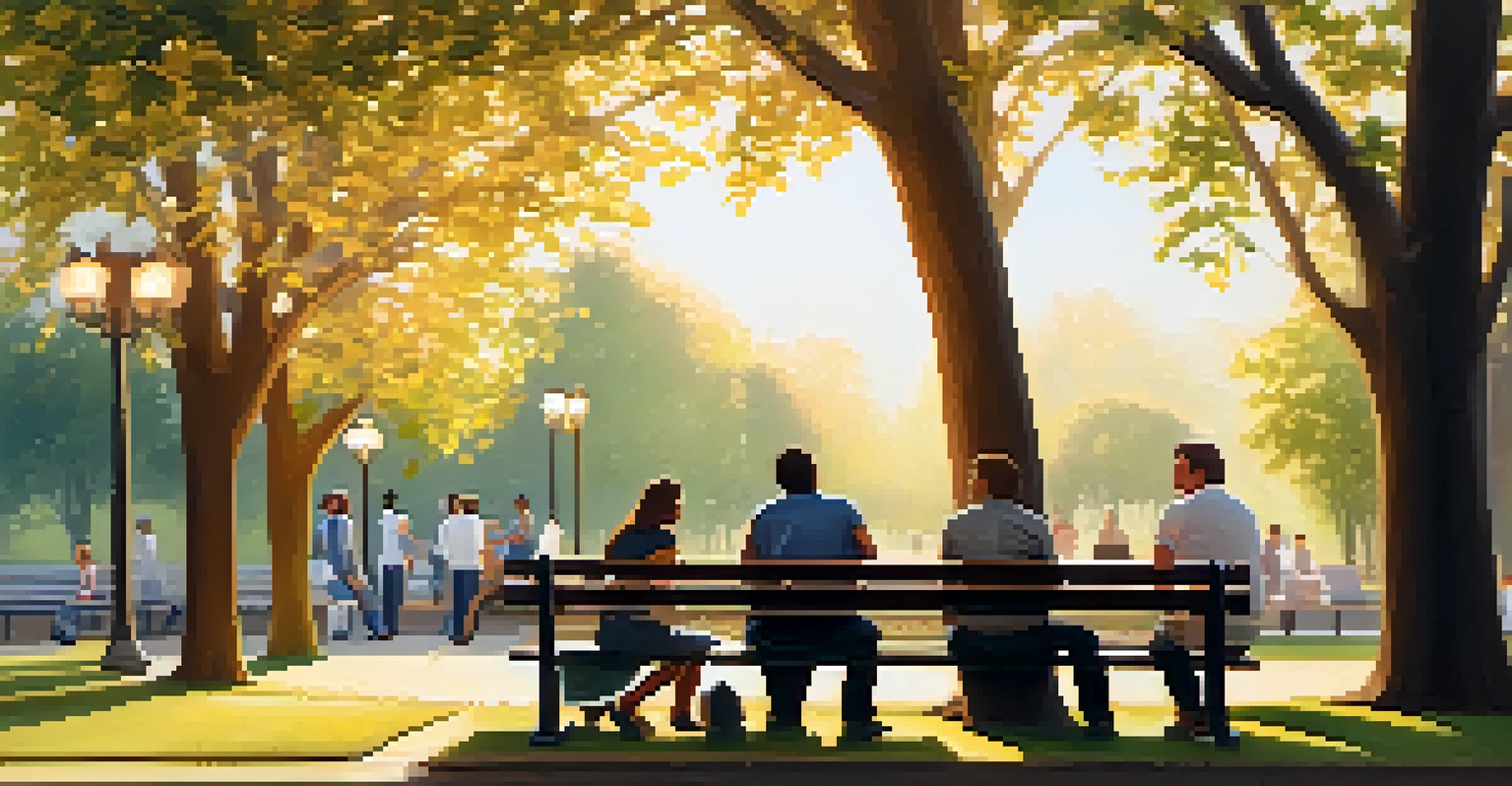Employees discussing unconscious bias in a serene outdoor park setting during sunset, fostering an open conversation.