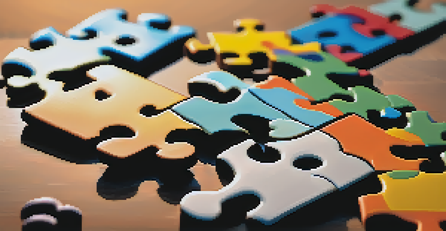 A puzzle with cultural symbols being assembled against a colorful gradient background.