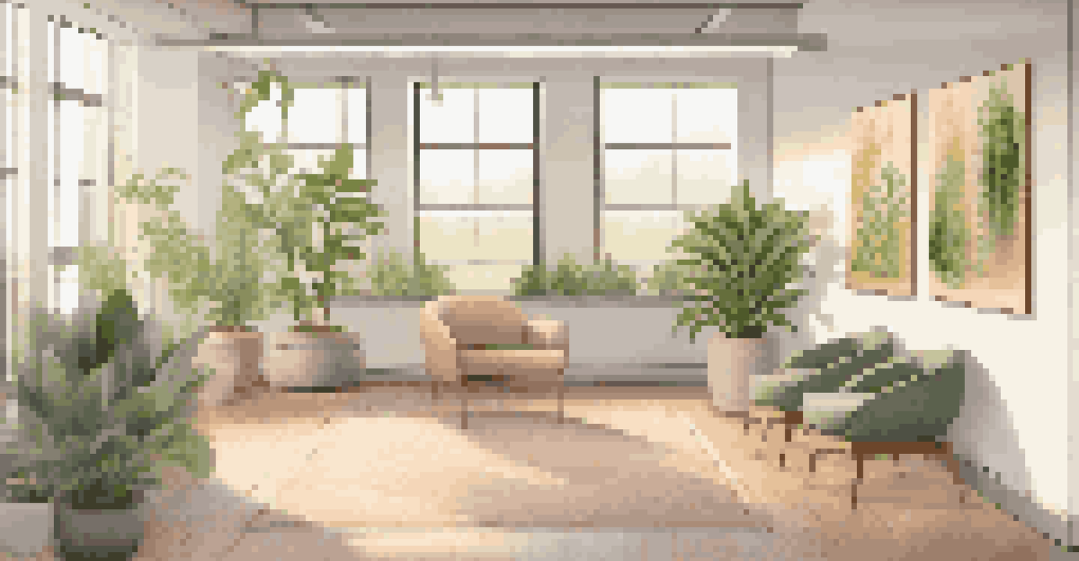 A calming wellness space in an office with yoga mats and a meditation area, promoting employee well-being.