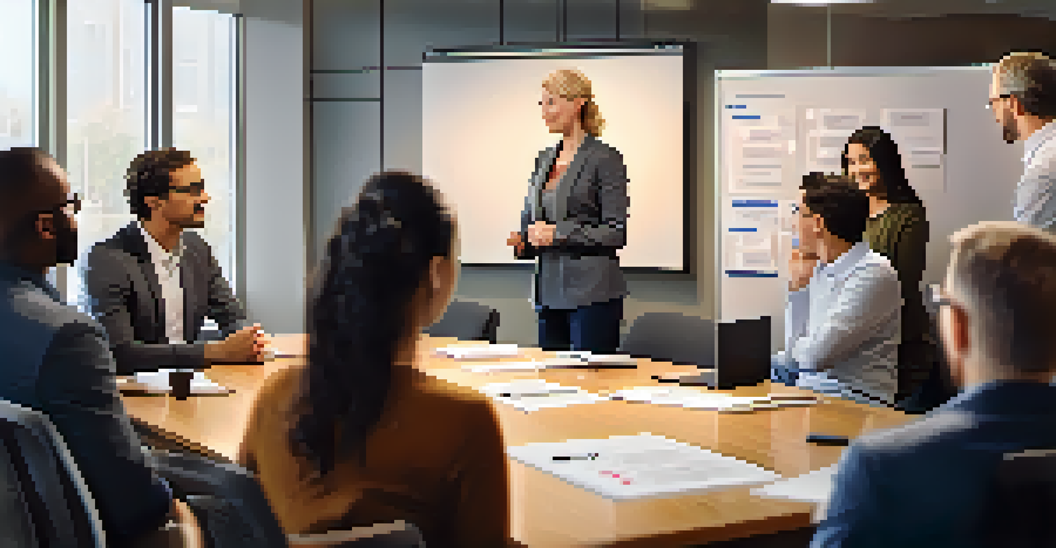 A manager passionately sharing experiences with a team in a cozy meeting room, with employees listening attentively.