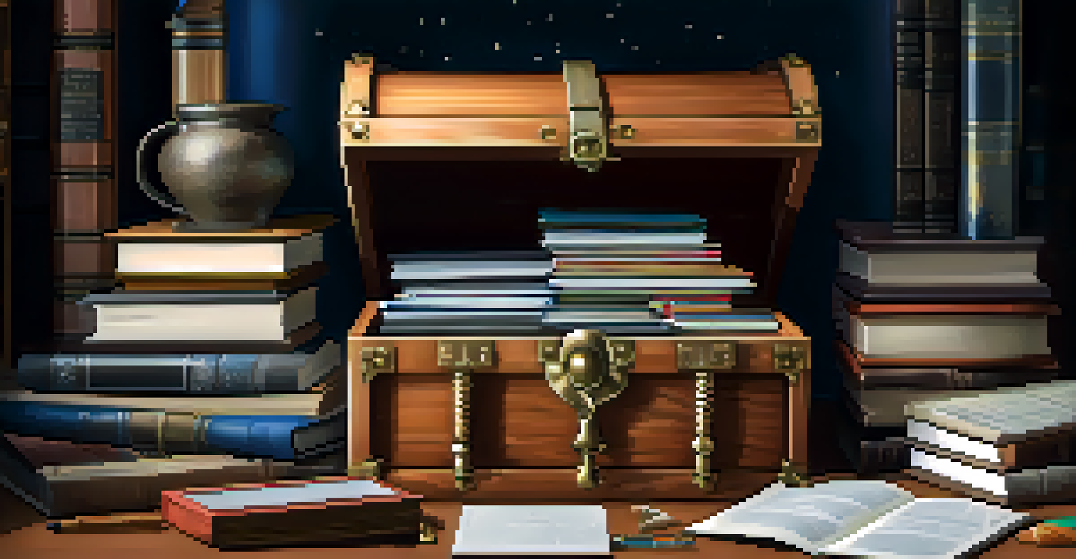 A treasure chest overflowing with professional resources and tools, symbolizing knowledge and opportunities.