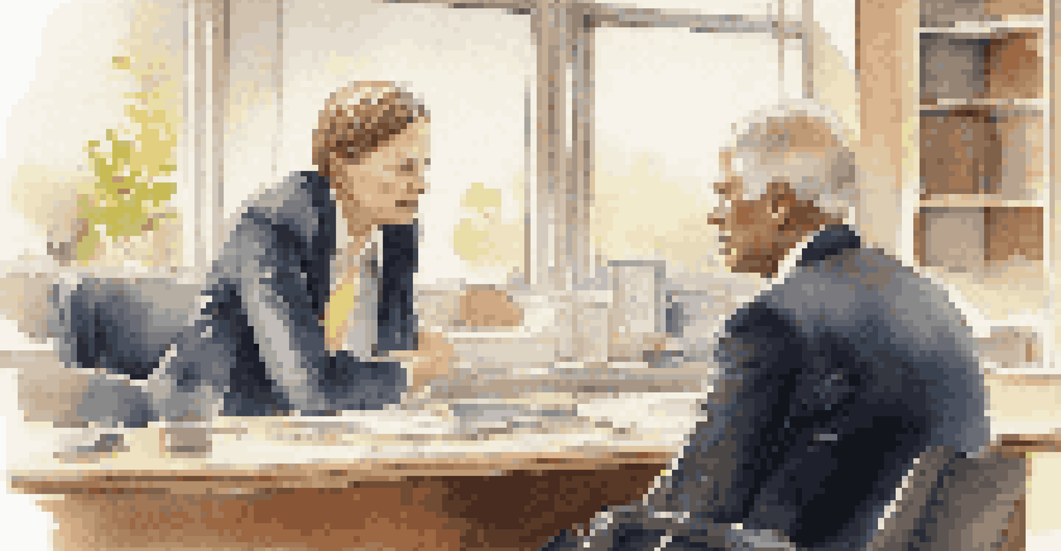 A manager showing empathy by actively listening to an employee in a cozy office environment.