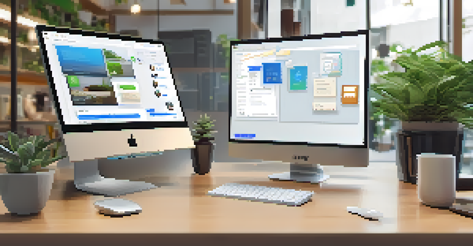 A digital workspace with communication tools like a laptop, smartphone, and project management board.