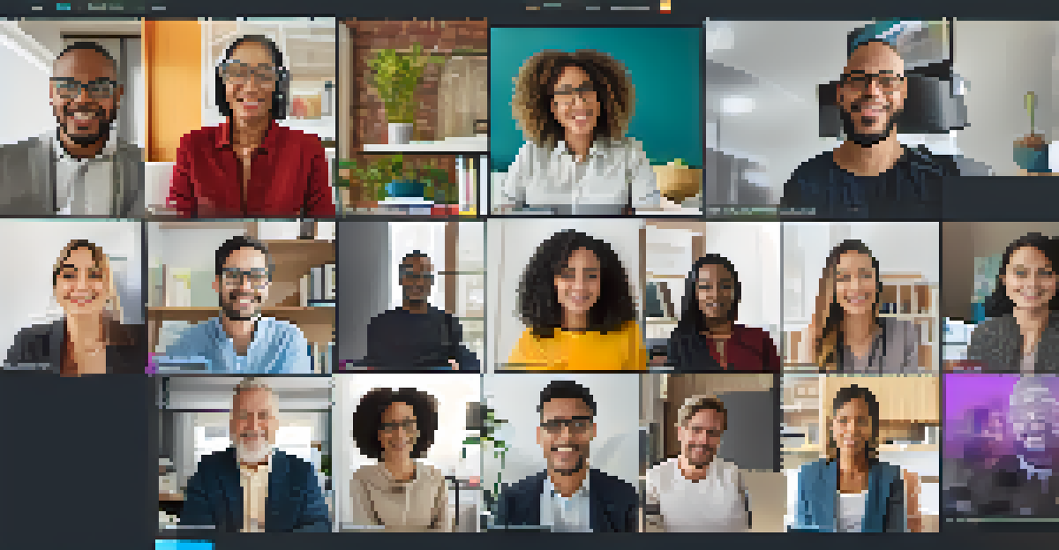 A virtual meeting with diverse professionals participating from their home offices, displayed in a colorful grid format.