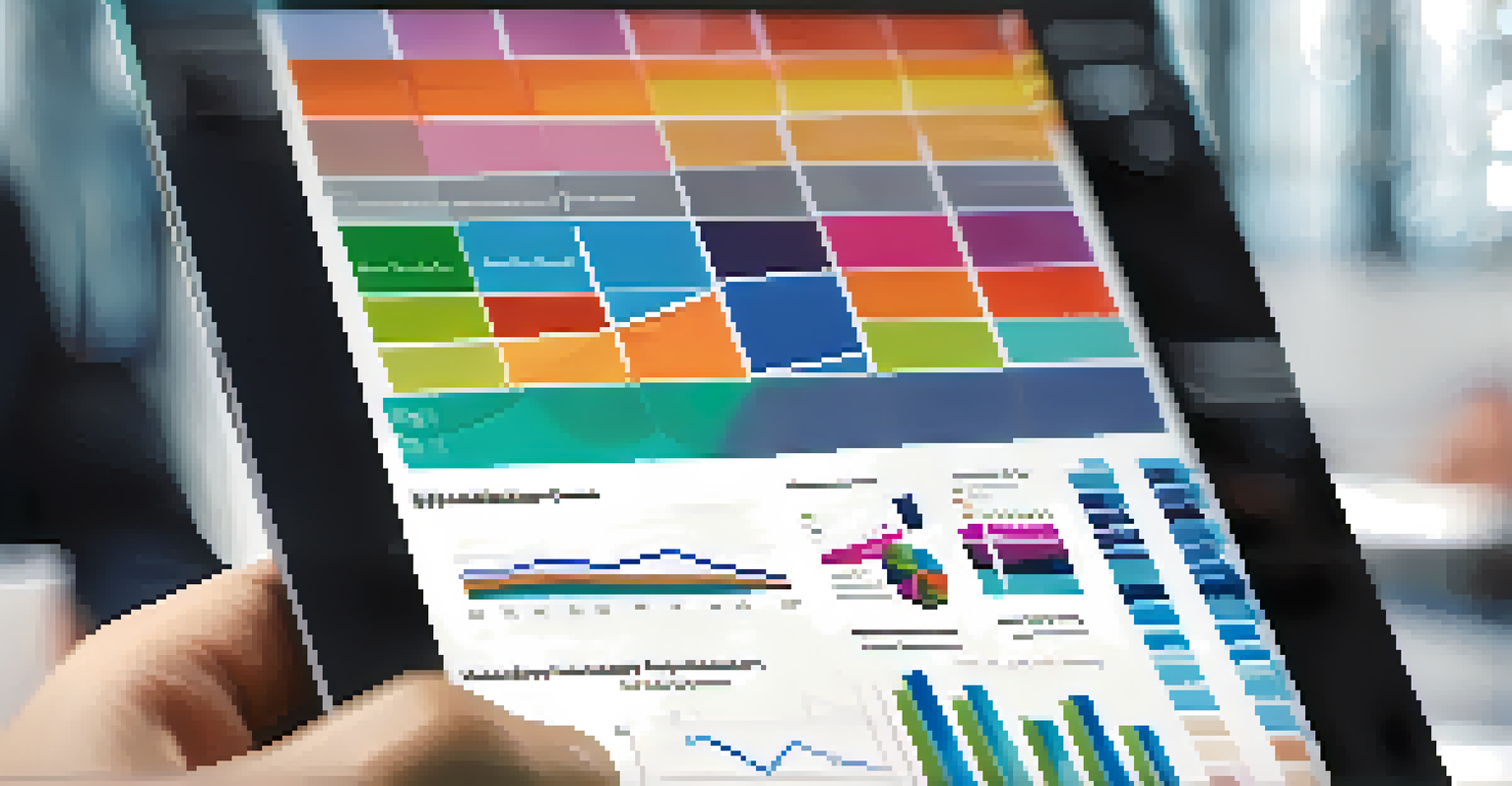 A close-up of a hand holding a tablet with colorful engagement metrics, set against a blurred office background.