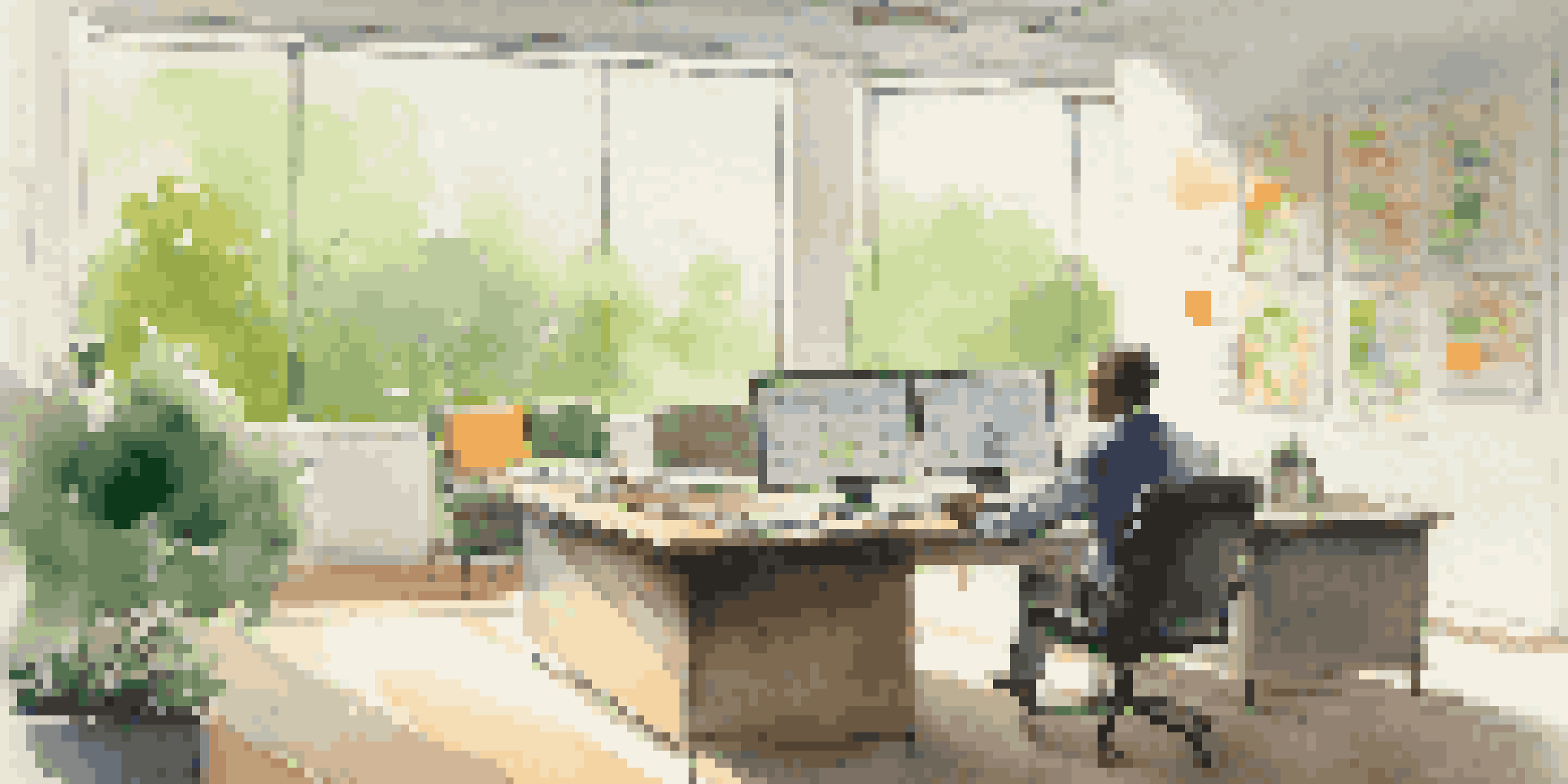 A mid-career professional in a bright office, analyzing career assessment results with a laptop and colorful charts around them.