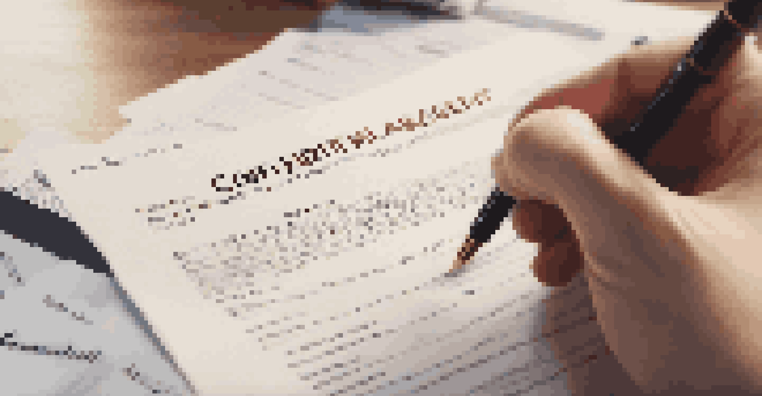 A close-up of a hand holding a pen above a confidentiality agreement document on an office desk.