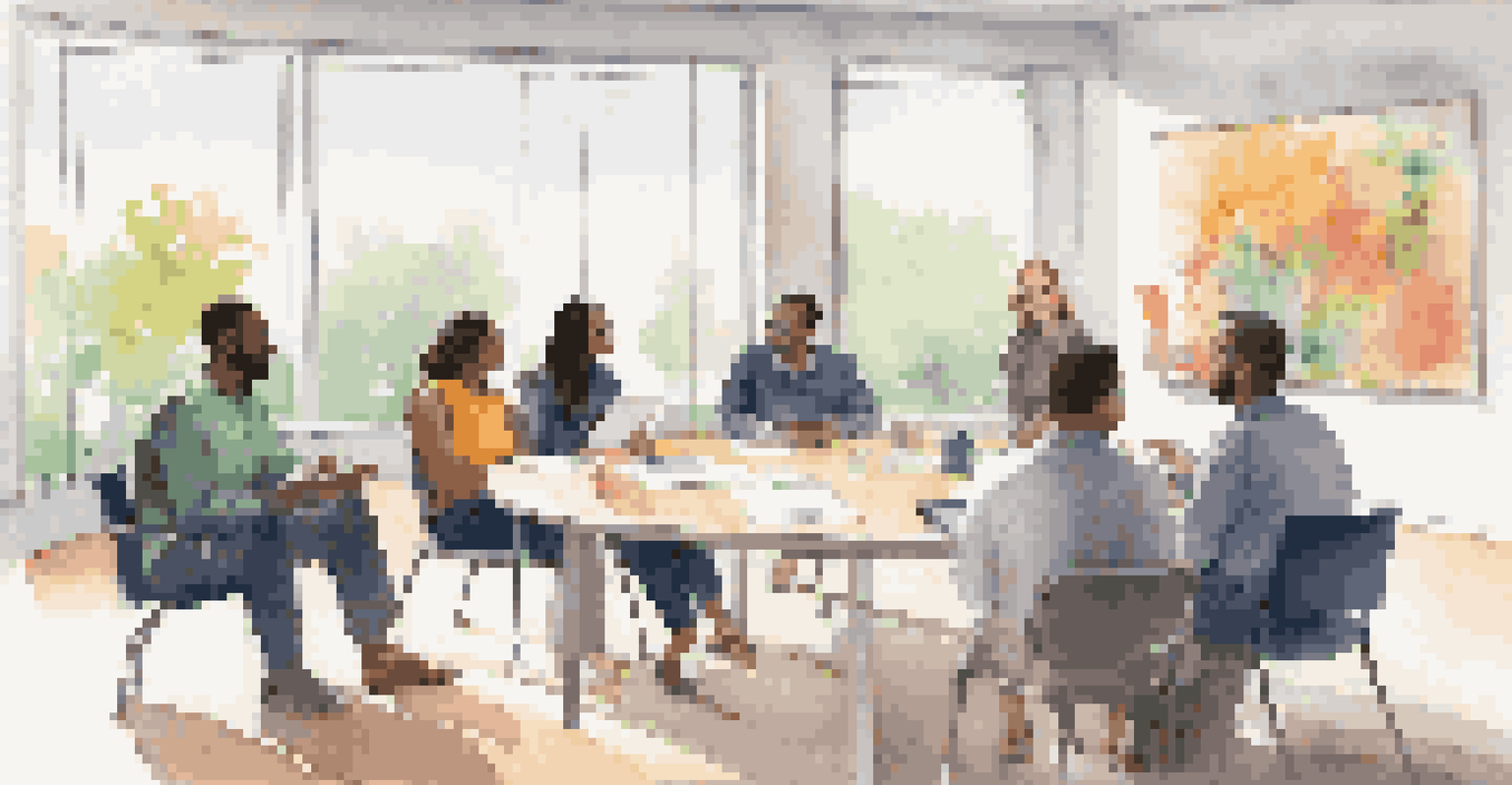 A diverse group participating in a group mentoring session in a well-lit room.