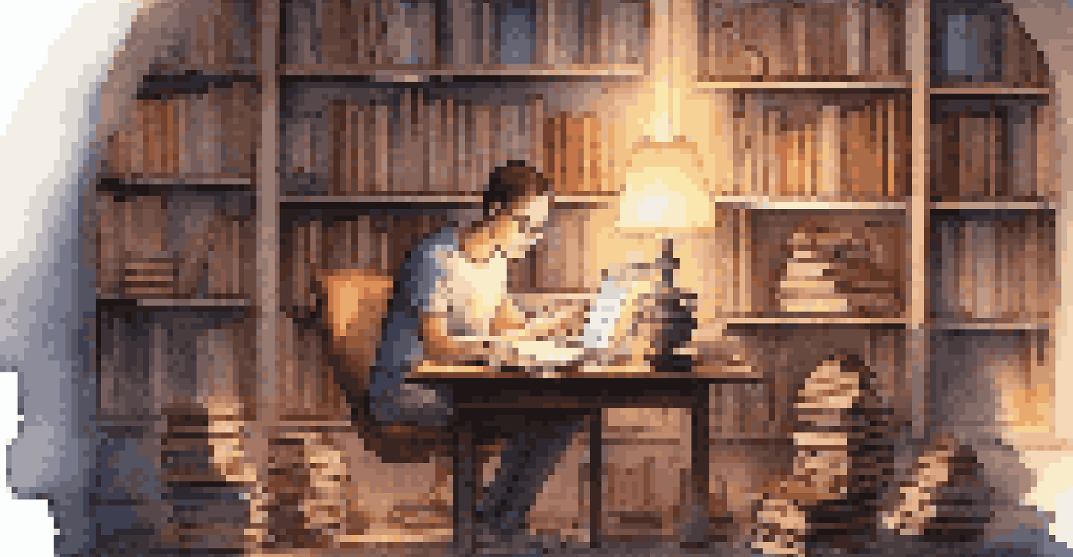 A person studying online with books and a tablet in a cozy, illuminated setting.