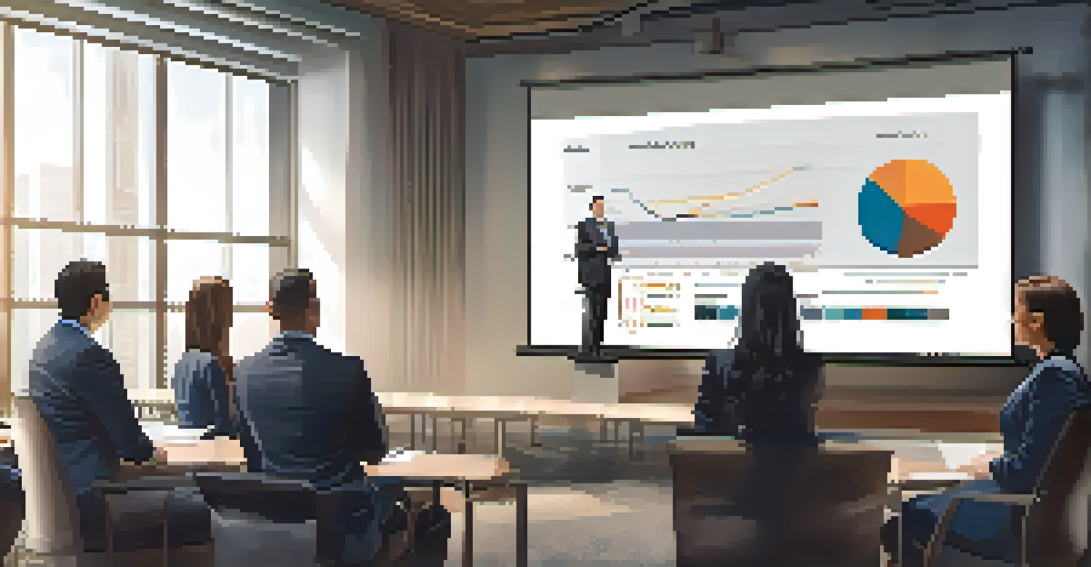 A confident leader presenting to a diverse team in a professional meeting room, with a growth chart on display.