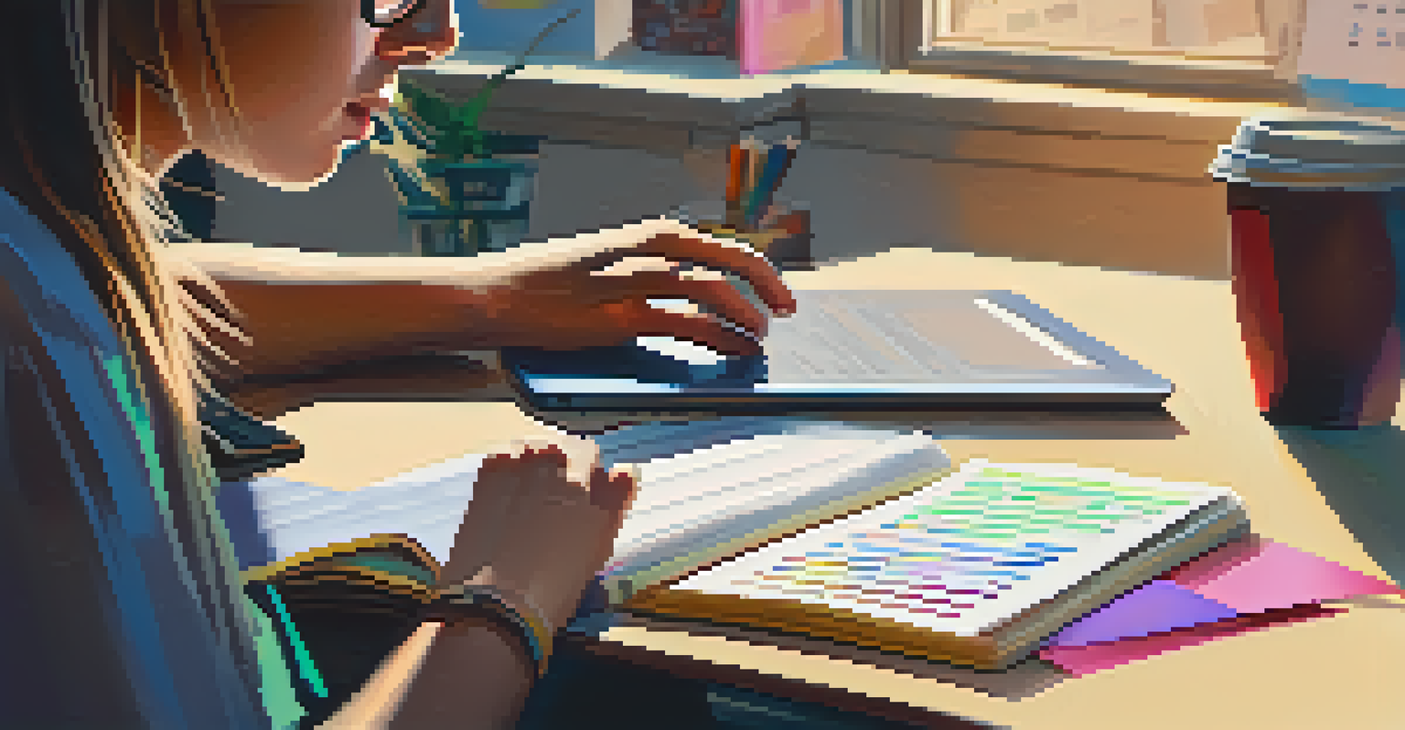 A student's hands typing on a laptop with textbooks and notes around, focused on an internship application.