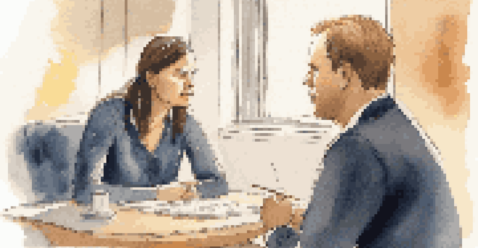 A close-up image of a leader and a team member in a cozy office corner having a feedback conversation.