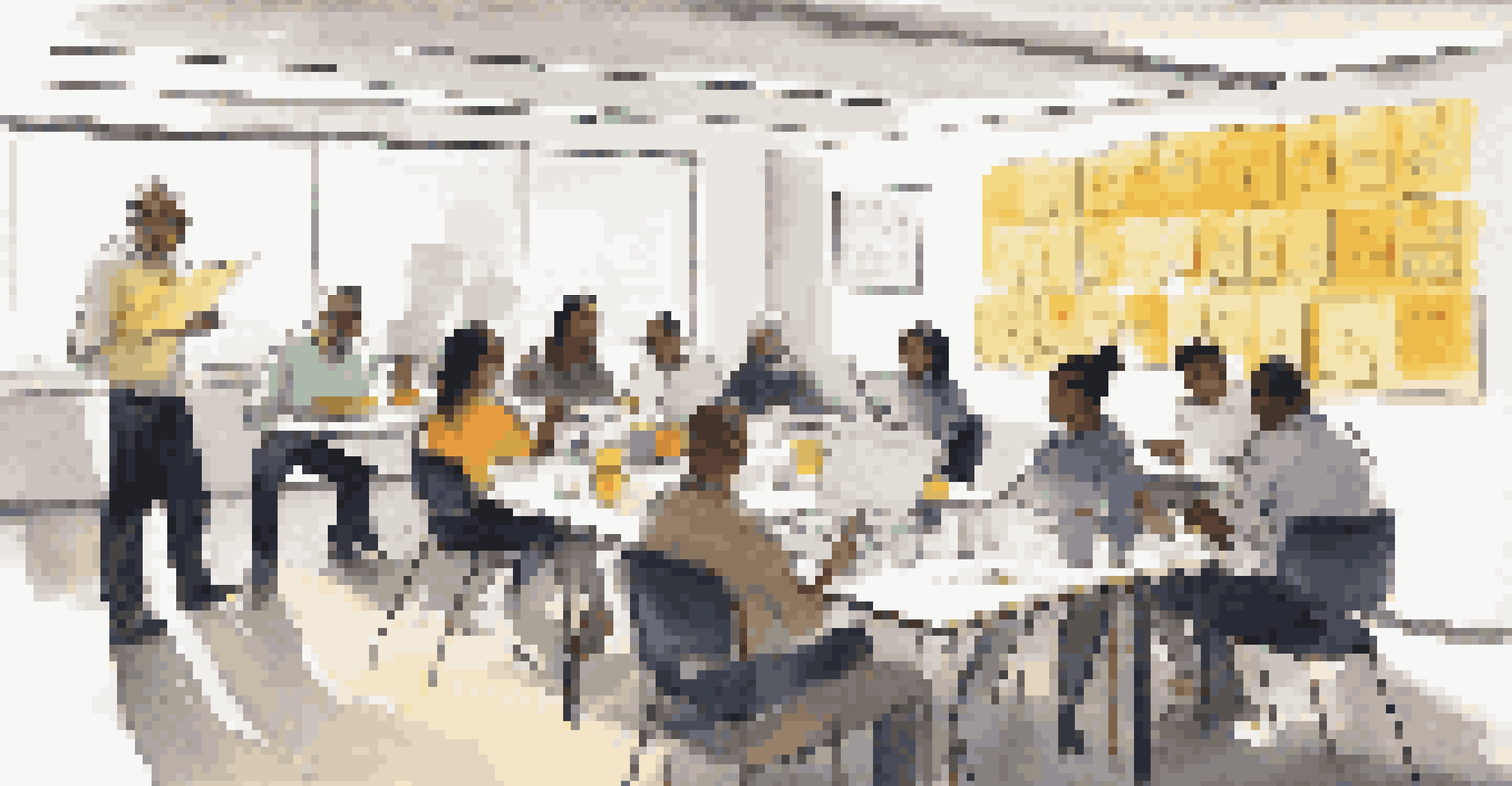 A training session on soft skills development with participants engaged around a table, creating an inviting and interactive atmosphere.