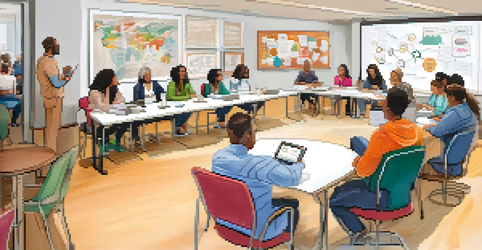 A diverse group in a bright workspace engaged in a diversity training session.