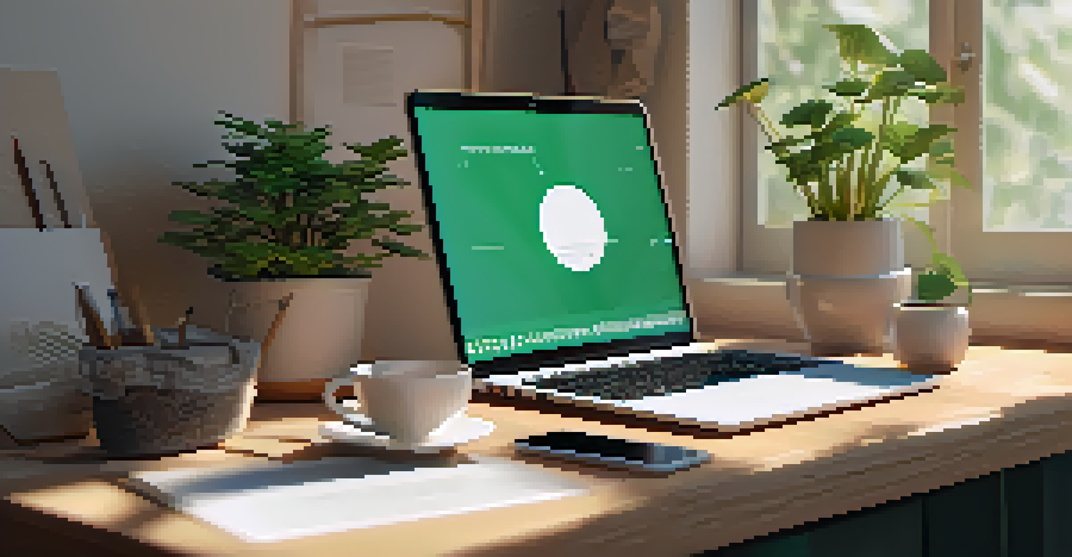 A cozy workspace with a laptop displaying a feedback survey, a cup of coffee, and a notepad, illuminated by soft morning sunlight.