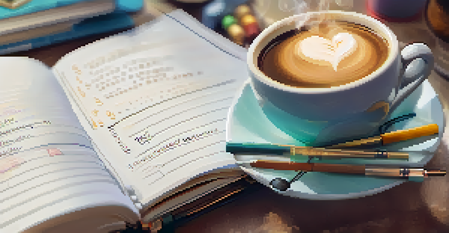 A close-up of a planner with SMART goals and a cup of coffee, set in a cozy environment.